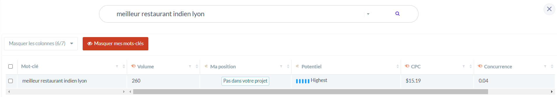 requete locale restaurant indien lyon